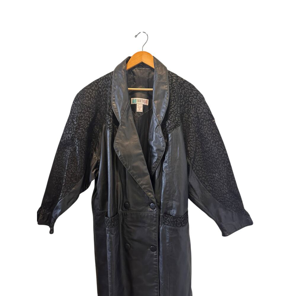VTG 90’s Sarah Taylor Leather & Leopard Print Long Coat – Size L Goth Grunge - Picture 3 of 10